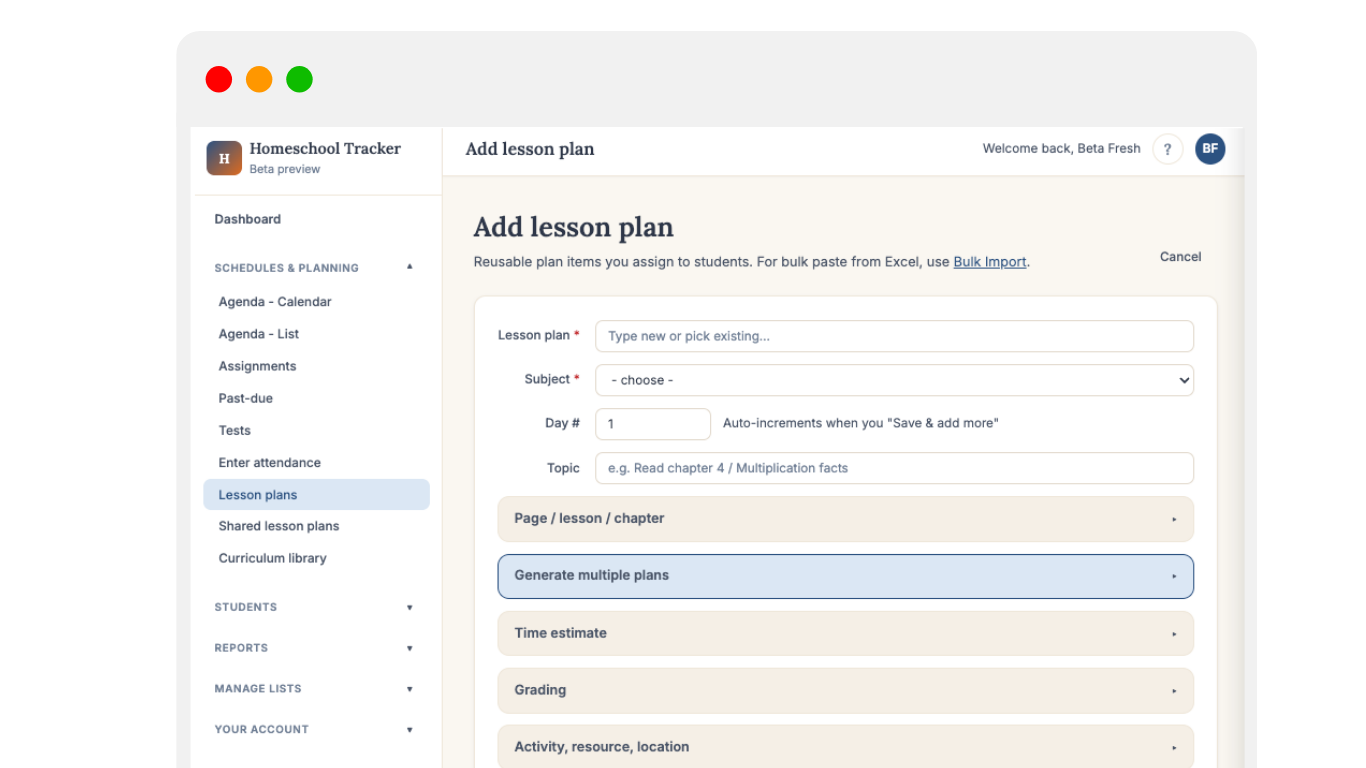 Lesson plan editor